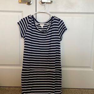 Blue and White striped long T with Pockets